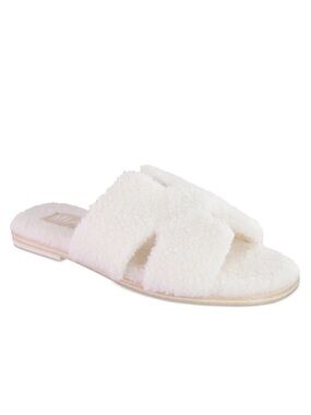 MIA Off-White Fuzzy Cross-Band Slide Sandals